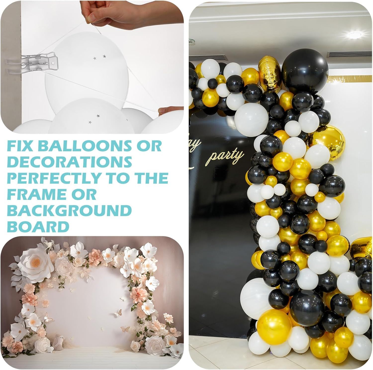 10 Pack Large Balloon Arch Clips 3.5 Inch Heavy Duty Clip and 300 Pcs Clear Rubber Bands for Balloon Arch Frame Garland Wall Birthday Decorations Crafts Woodworking Photography Studios