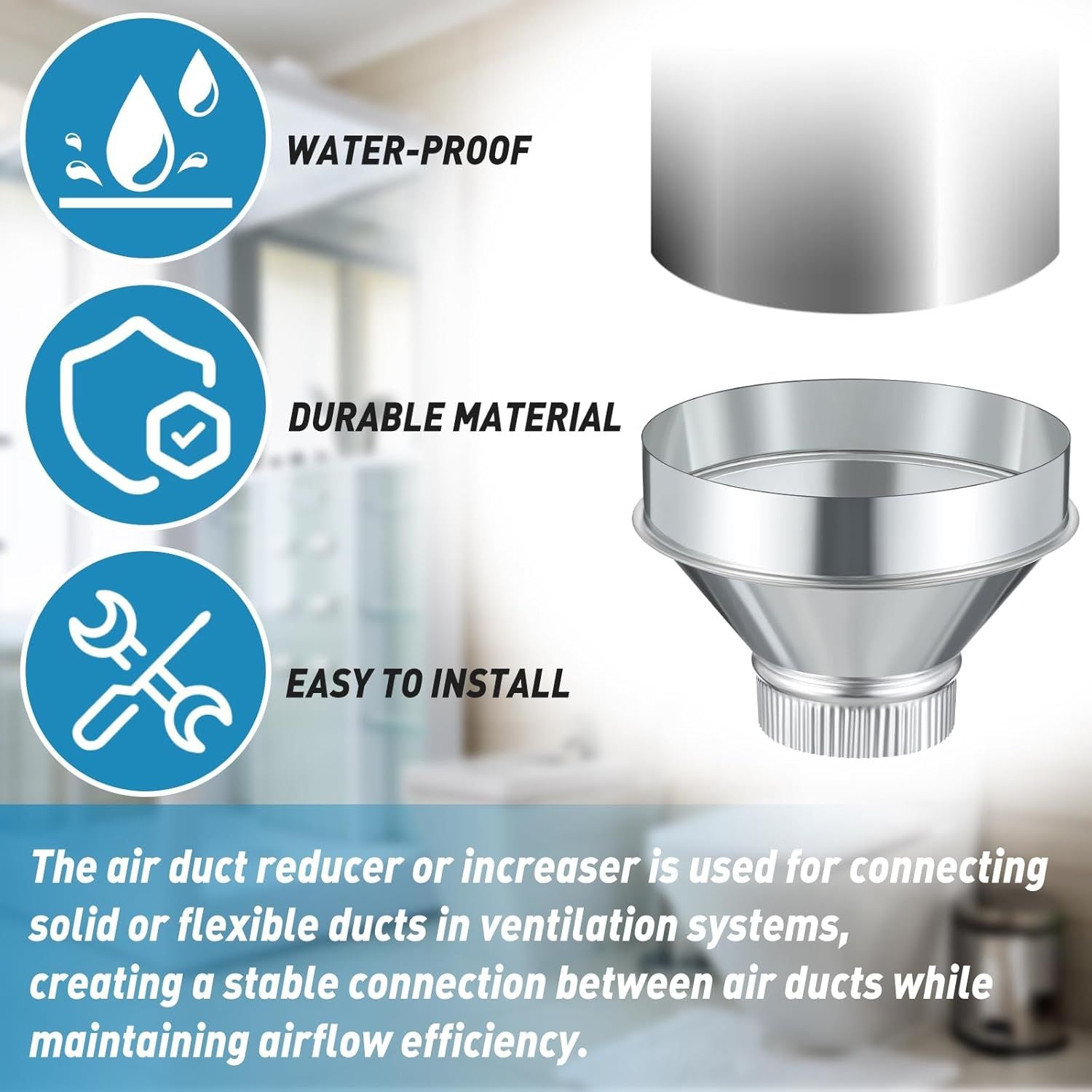 8 Inch to 4 Inch Duct Reducer Increaser Galvanized Steel Air Duct Adapter Round Crimped Pipe Connector Fitting Coupling for HVAC Ventilation Systems