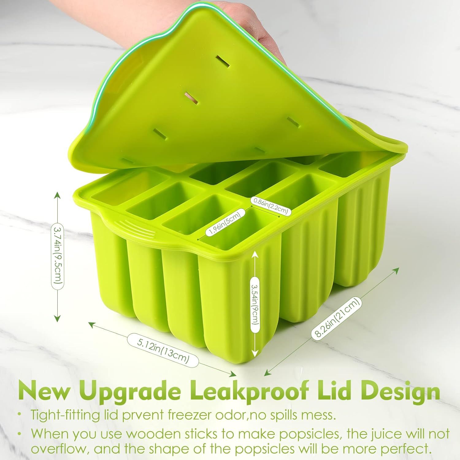 Popsicle Molds Silicone BPA-free,12 Pieces Popsicle Trays for Freezer,Homemade Ice Cream Popsicle Molds,Large Ice Pop Maker Set,Moldes Para Paletas,Ice Lolly Moulds with 100PCS Popsicle Sticks Green