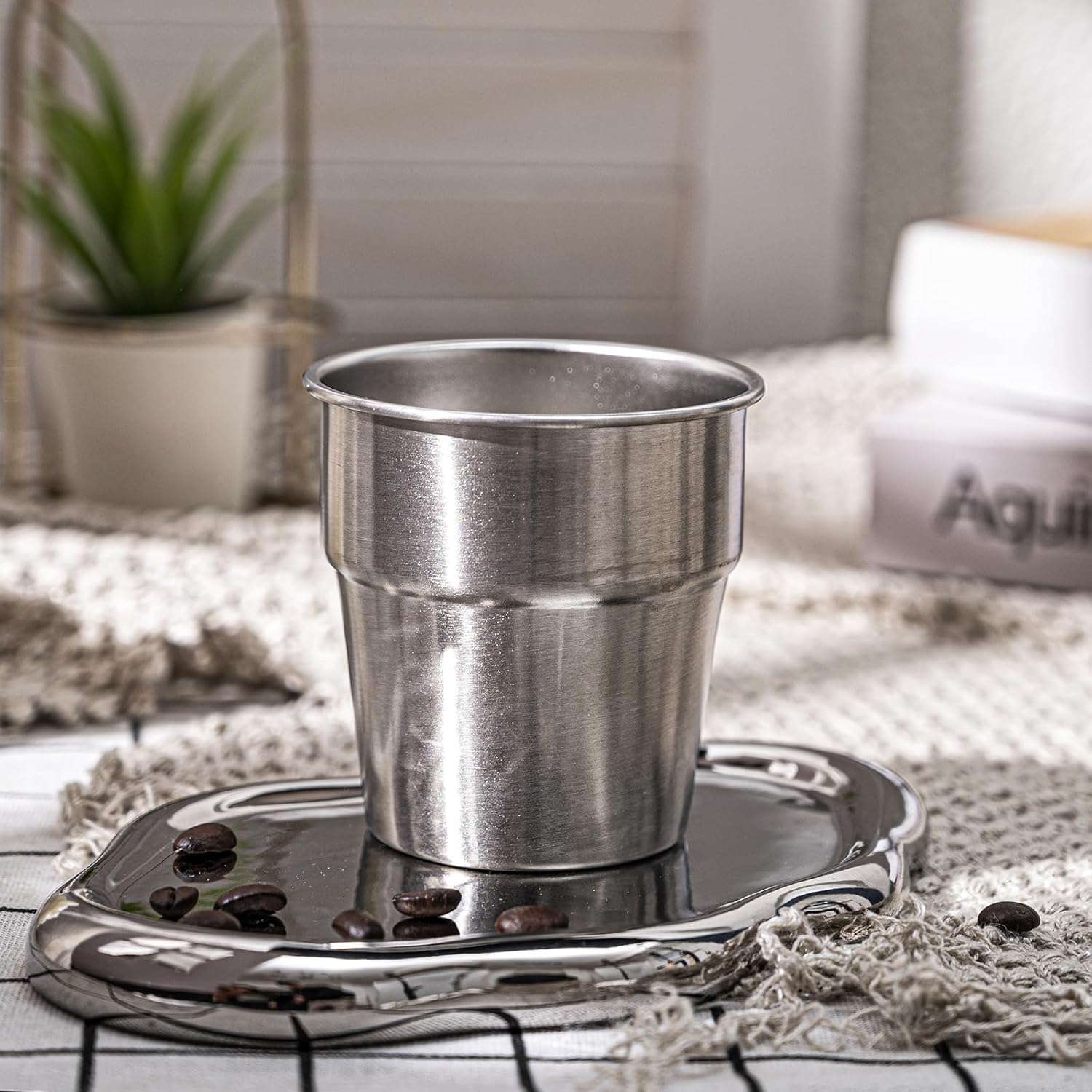 Camping Cups - Stainless Steel, 4 Pack, Unbreakable Metal Cups for Drinking, Stackable for Easy Storage - Durable Outdoor Drinkware for Camping, Hiking, and Traveling