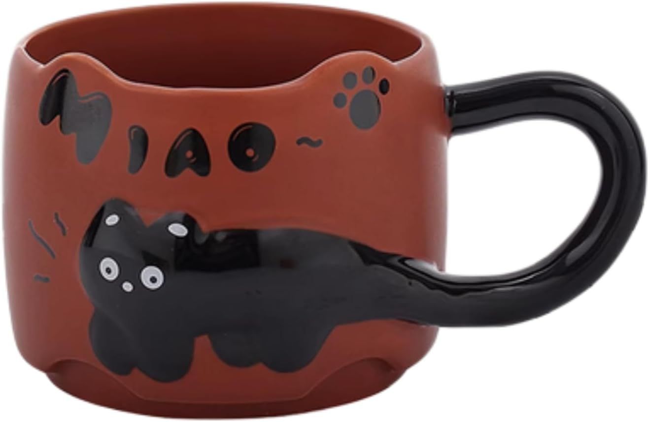 13 Oz Embossed Ceramic Cute Cat Coffee Mug Tea Mug, Creative Couple Family Cup with Handle for Home Office red,13 Oz
