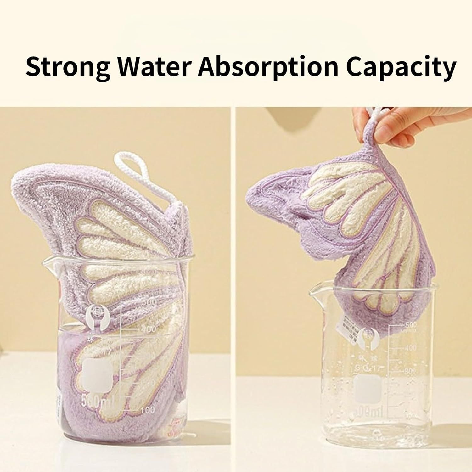 Butterfly Shaped Hanging Hand Towel 3 Pcs Set, Extra Thick Coral Fleece Ultra Absorbent Kitchen Bathroom Towel with Loop