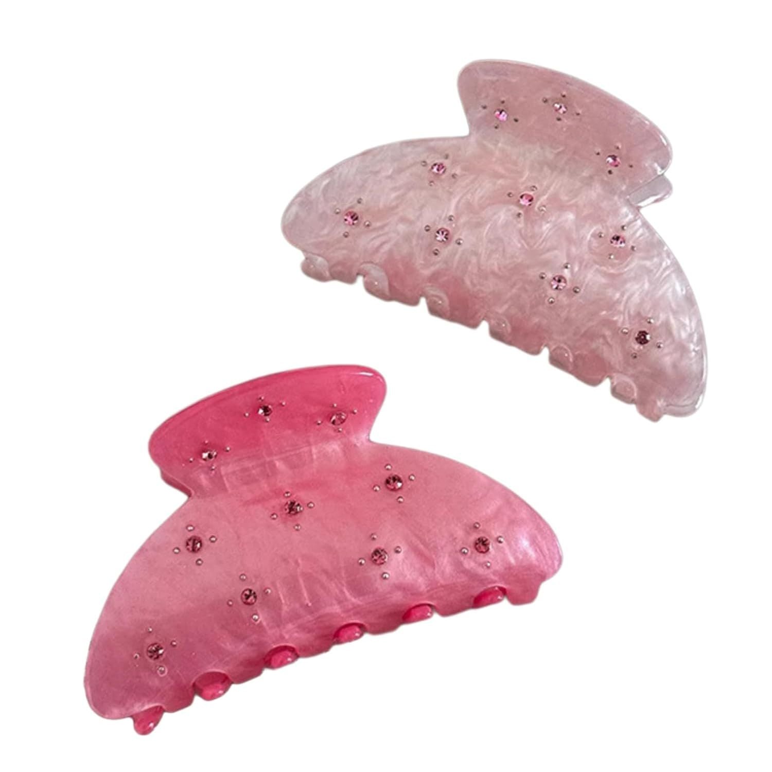 2 Pcs Bright Pink Hair Claws with Sparkling Small Gems, Elegant Starry Medium Hair Clip for Half Up Hairstyles Pink + Rose