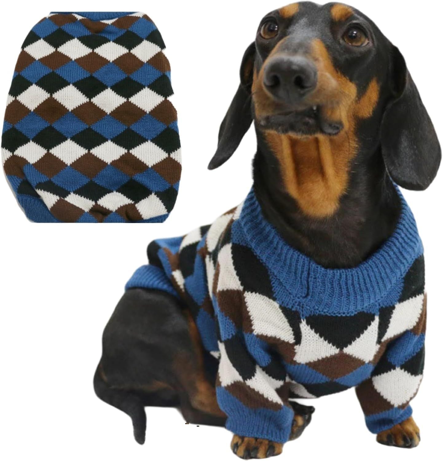 Small Medium Size Dog Cat Winter Sweater, Warm Thick Argyle Pattern Knitted Pullover Clothing for Pet Small
