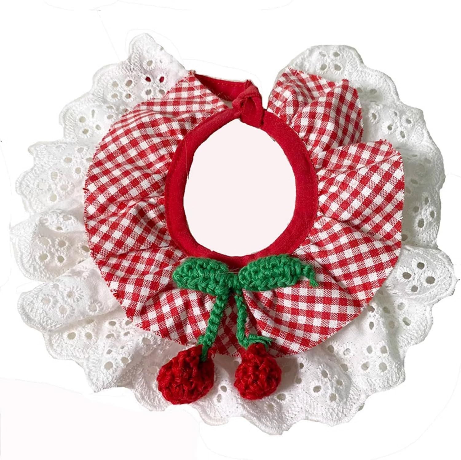 Cute Dog Cat Bandana, Pet Accessory Collar with Red Plaids Lace Edge Knitted Cherry Strawberry Charm Cherry,XL