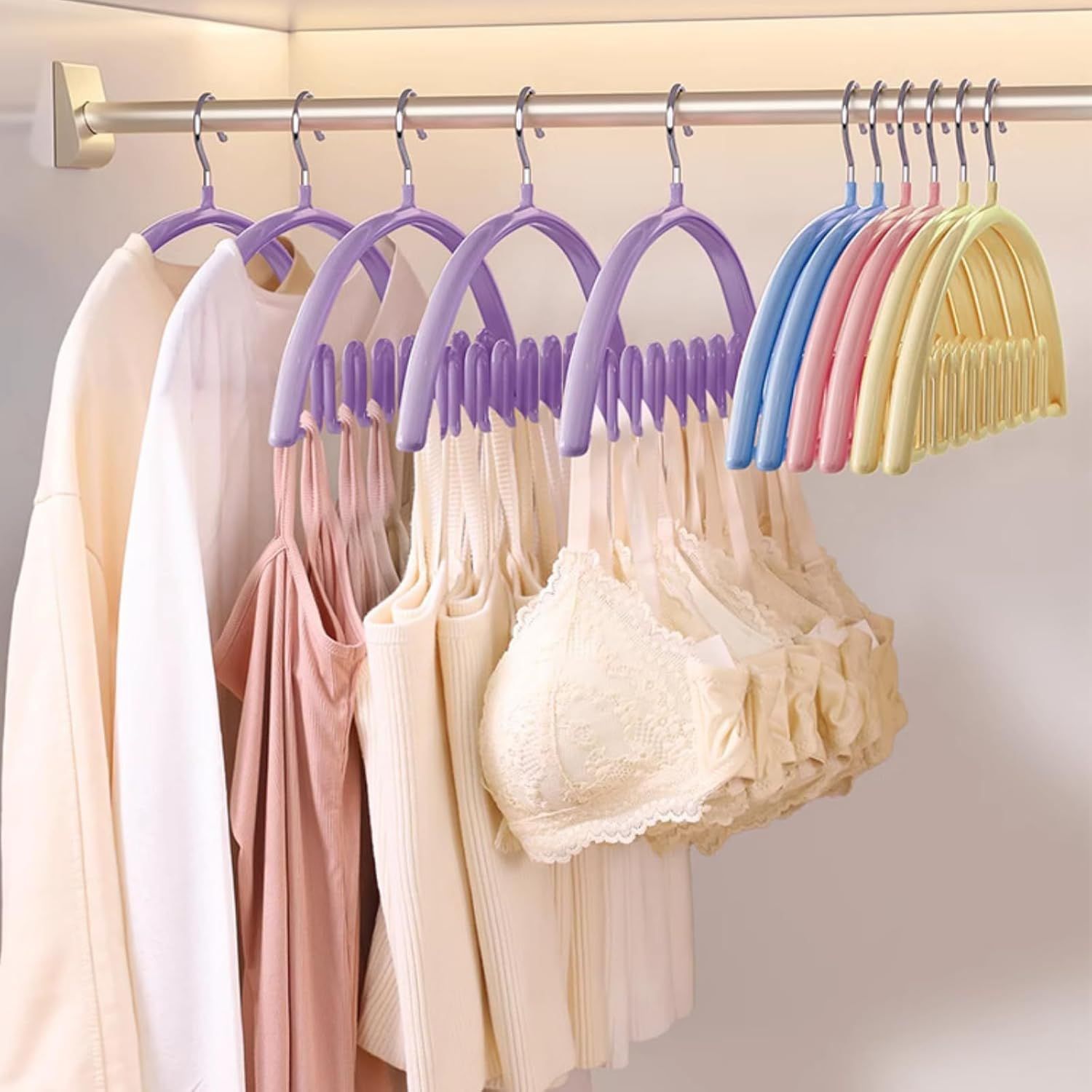 5 Pack Wave Hangers with Hooks for Bras Lingerie Cami Tops, Space-Saving Storage Multi-Functional Closet Organizer Hook Blue,5