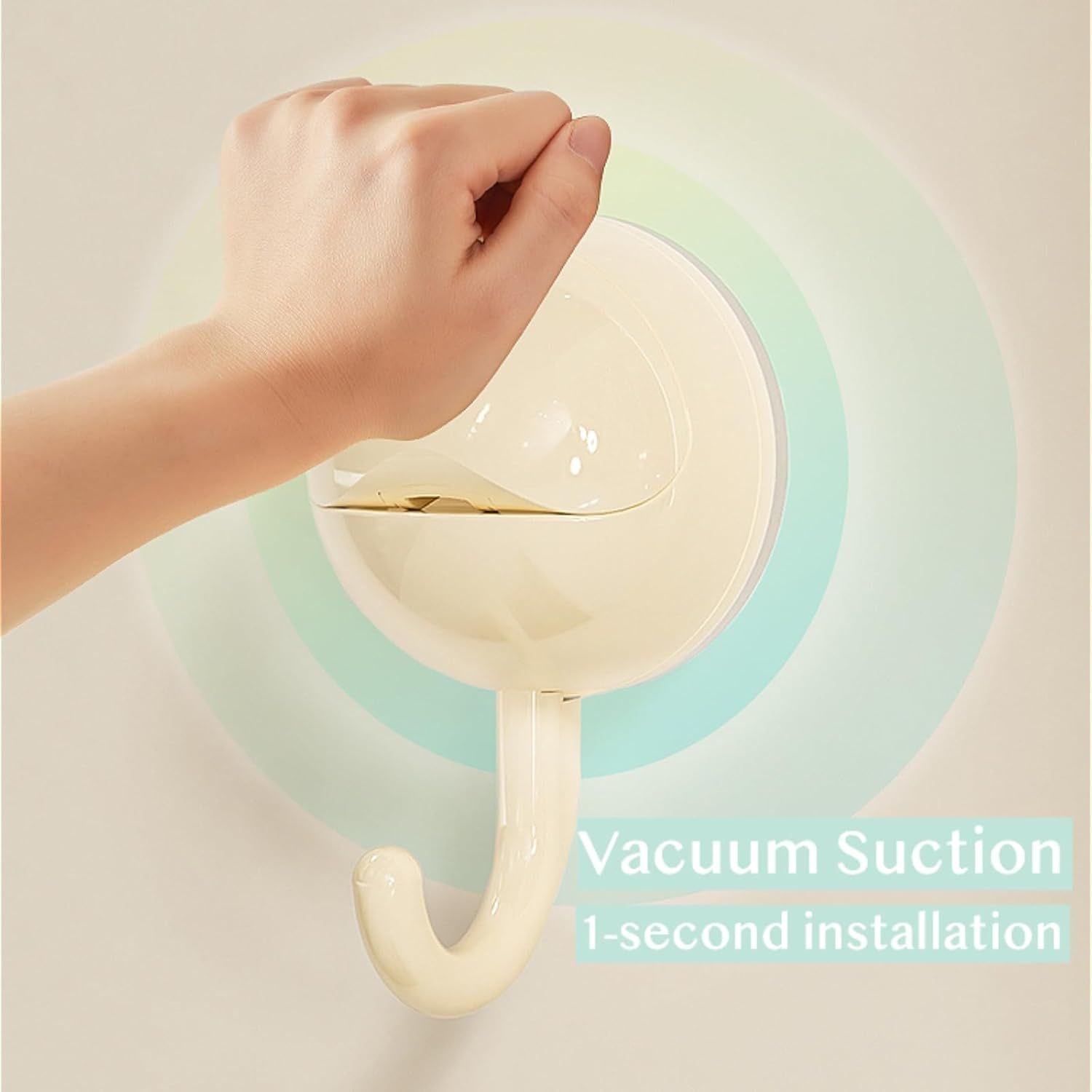 No-Drill Round Vacuum Suction Cup Hooks Pastel Colors, Strong Hold No-Trace Storage Hangers for Kitchen Bathroom Towel Clear Beige Pink,6