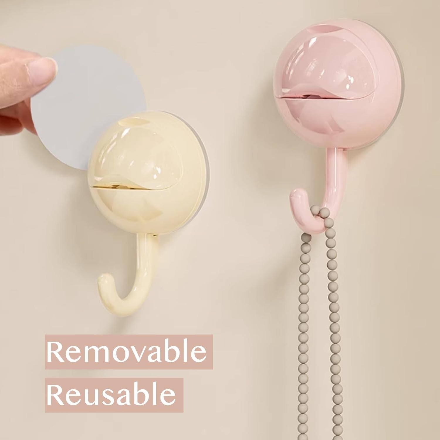 No-Drill Round Vacuum Suction Cup Hooks Pastel Colors, Strong Hold No-Trace Storage Hangers for Kitchen Bathroom Towel Clear Beige Pink,6