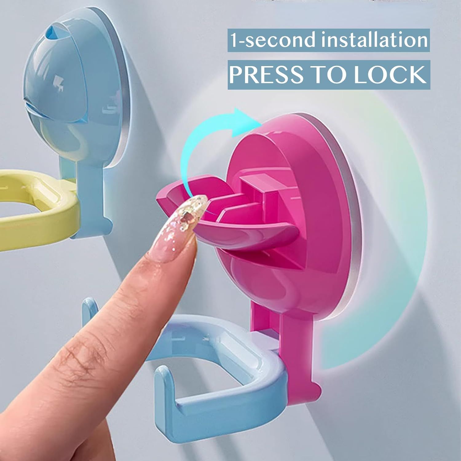 No-Trace No-Drill Vacuum Suction Cup Hook for Kitchen Bathroom, 3/6 Pack Colorful Dual-Head Door Back Towel Hangers Pink Blue Purple,6