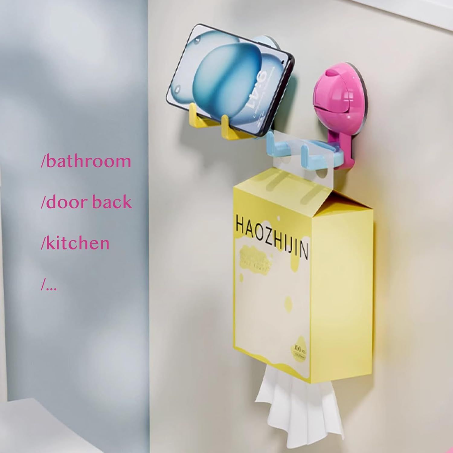 No-Trace No-Drill Vacuum Suction Cup Hook for Kitchen Bathroom, 3/6 Pack Colorful Dual-Head Door Back Towel Hangers Pink Blue Purple,6