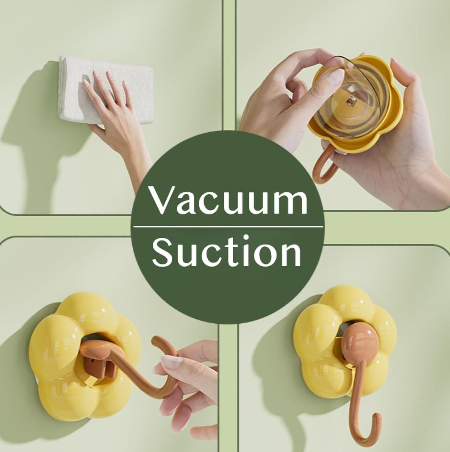 3 Pack No-Trace Vacuum Suction Cup Hooks, Floral Heavy Duty Storage Hangers for Home Bathroom Kitchen Door Back Yellow Pink Green