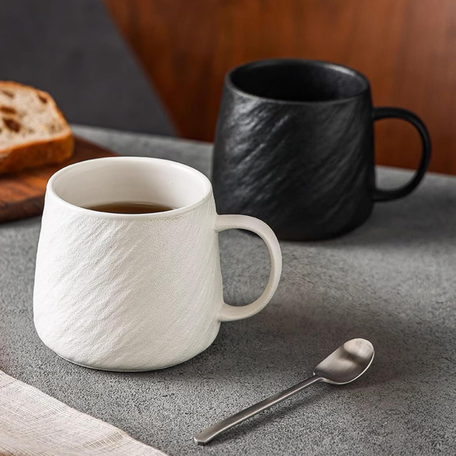 17 Oz Minimalist Ceramic Coffee Mug Tea Mug with Rock Texture Surface, Large Capacity Drinking Cup for Office Home black,17 Oz