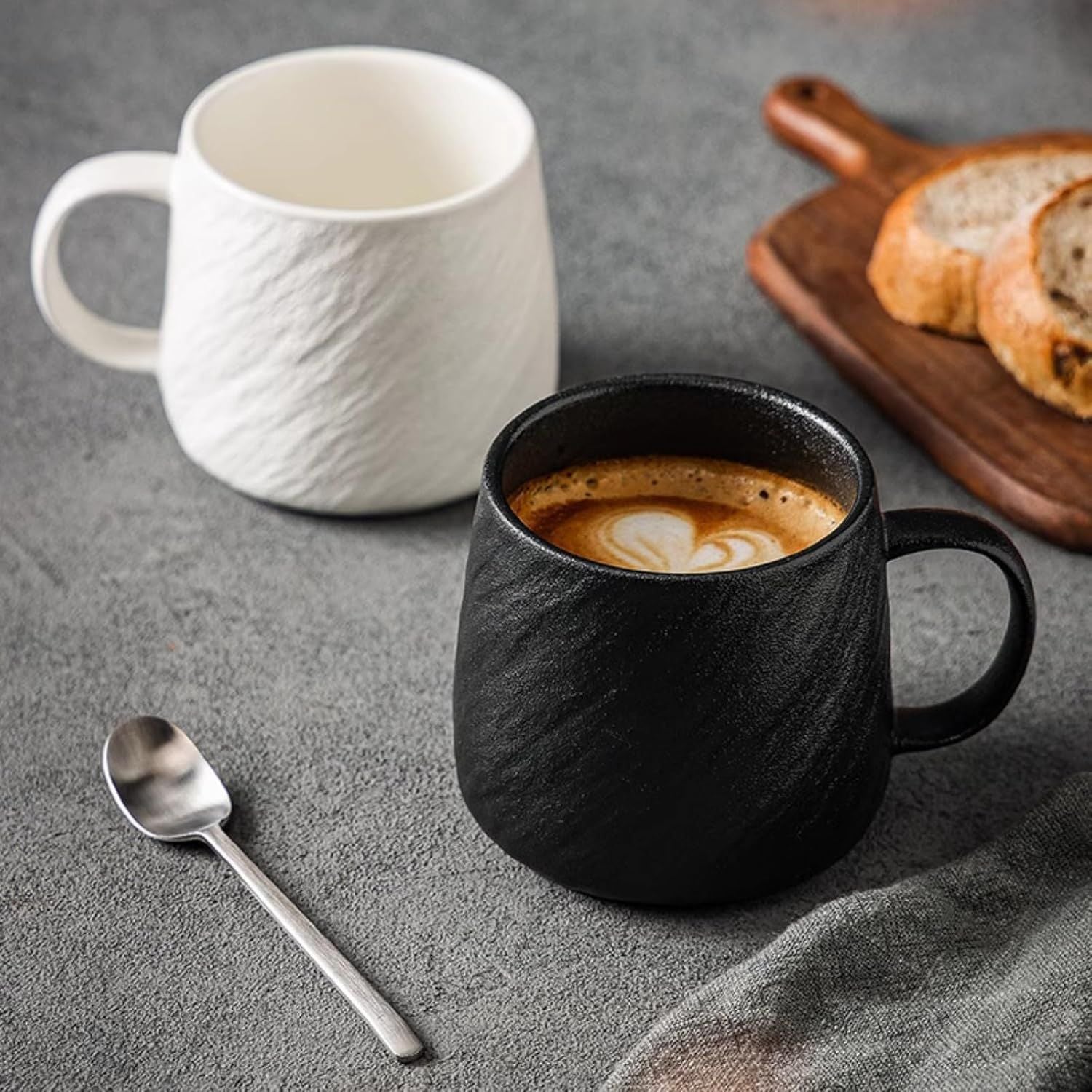 17 Oz Minimalist Ceramic Coffee Mug Tea Mug with Rock Texture Surface, Large Capacity Drinking Cup for Office Home black,17 Oz