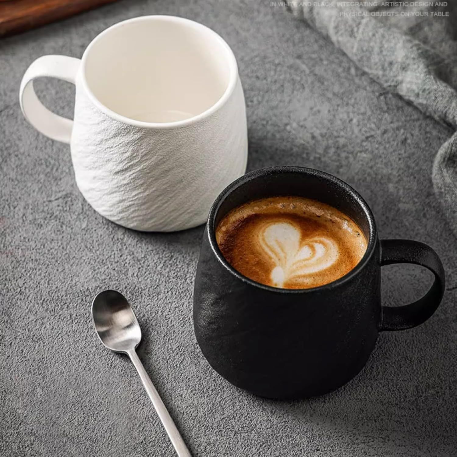 17 Oz Minimalist Ceramic Coffee Mug Tea Mug with Rock Texture Surface, Large Capacity Drinking Cup for Office Home black,17 Oz