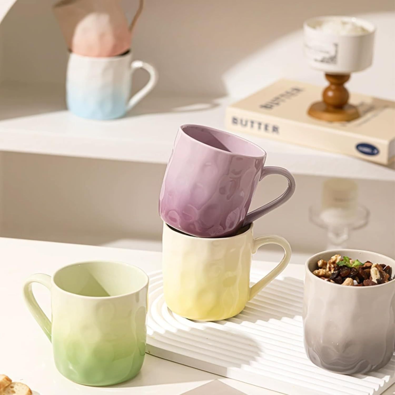 13 Oz Ombre Ceramic Coffee Mug Tea Mug, Home Drinking Cups for Matching Family and Couples purple,13 Oz