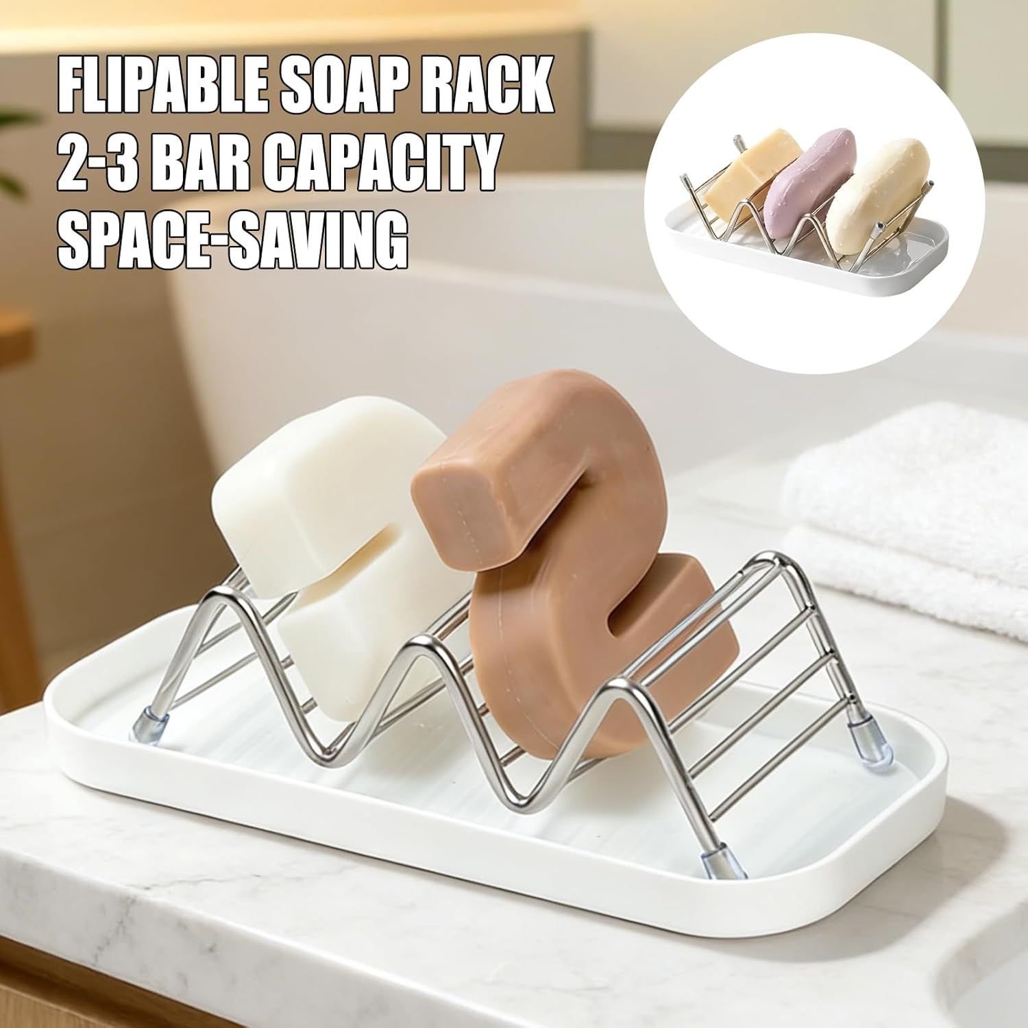 Shower Soap Shampoo Bar Holder, Stainless Steel Self Draining Bathroom Soap Dish Holder with Water Tray, Shower Caddy for Shampoo Bars, Conditioner Bars & Soap 7.4"×3.2"