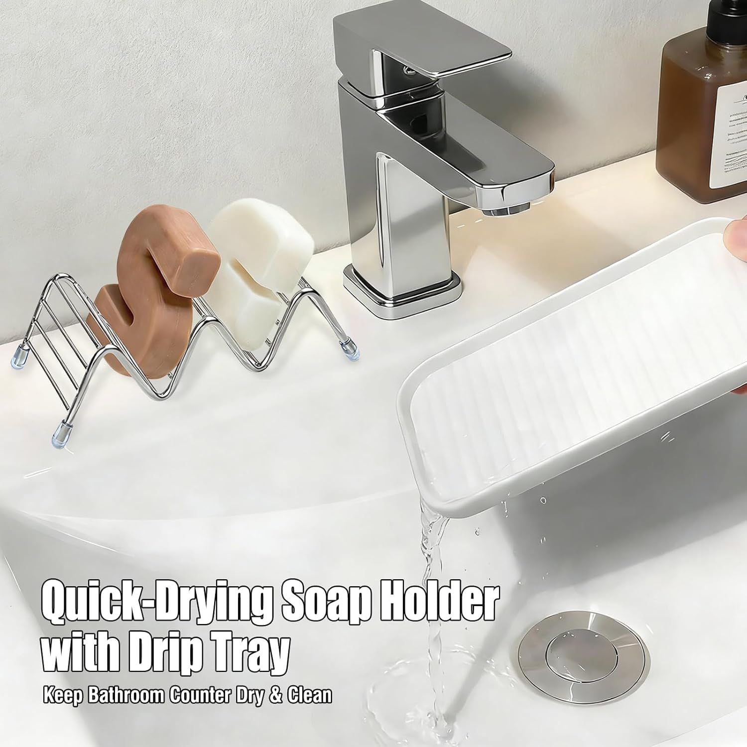 Shower Soap Shampoo Bar Holder, Stainless Steel Self Draining Bathroom Soap Dish Holder with Water Tray, Shower Caddy for Shampoo Bars, Conditioner Bars & Soap 7.4"×3.2"