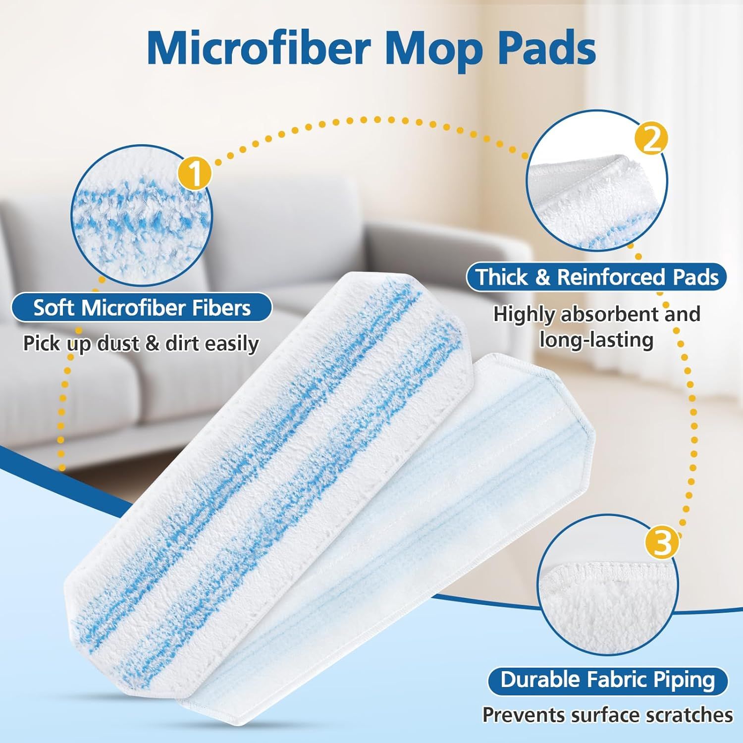 6 Pack H2prO Mop Pads Compatible with O Ceda H2PrO Flat Mop System, 100% Microfiber Mop Head Replacements, Washable and Reusable for H2prO Mop Refills, White