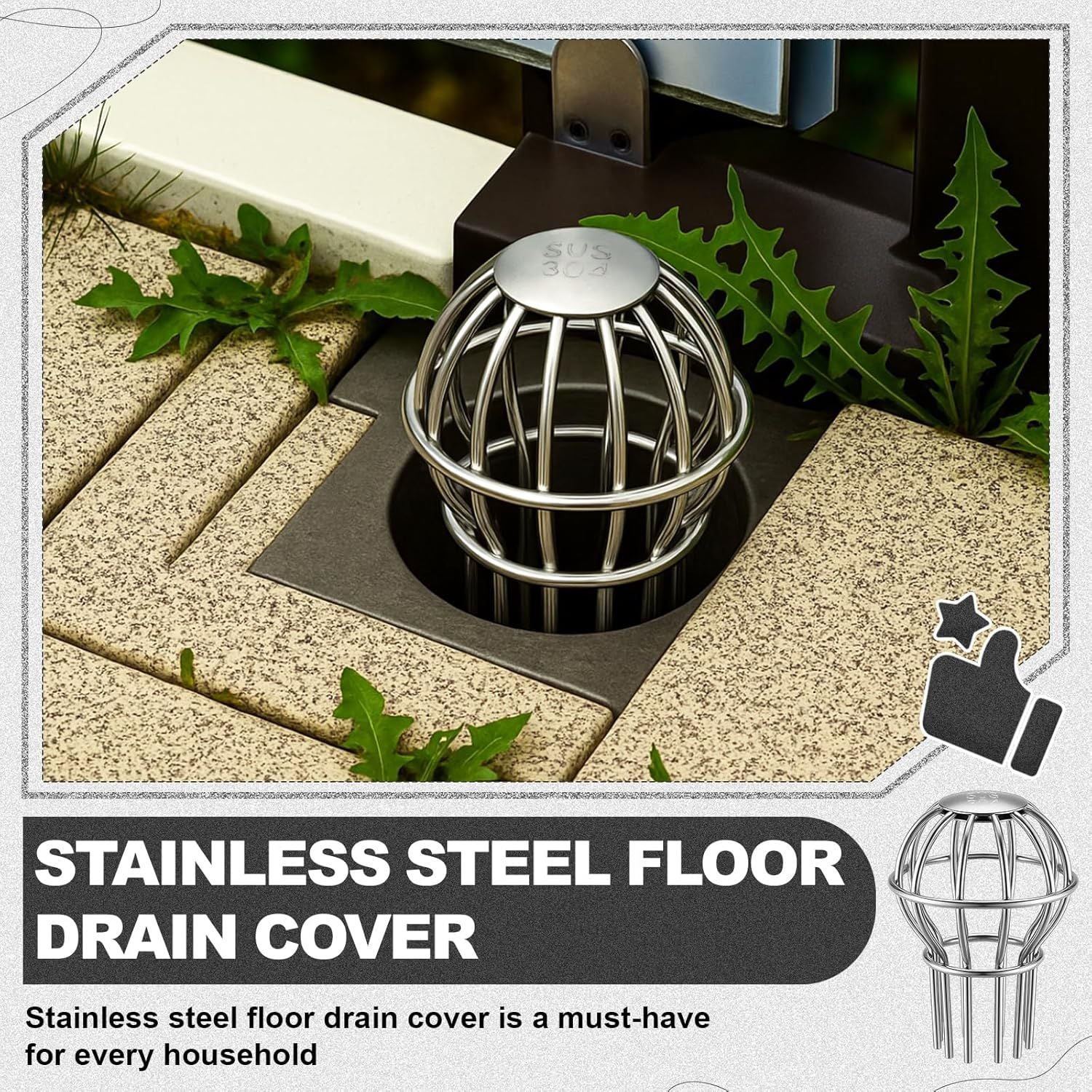 6 Pack Gutter Guard 2 Inch, 304 Stainless Steel Filter Strainer Fits 1.7" to 2.4" Downspout Filter Protector for Blockage Leaves, Seeds, Twigs and Debris