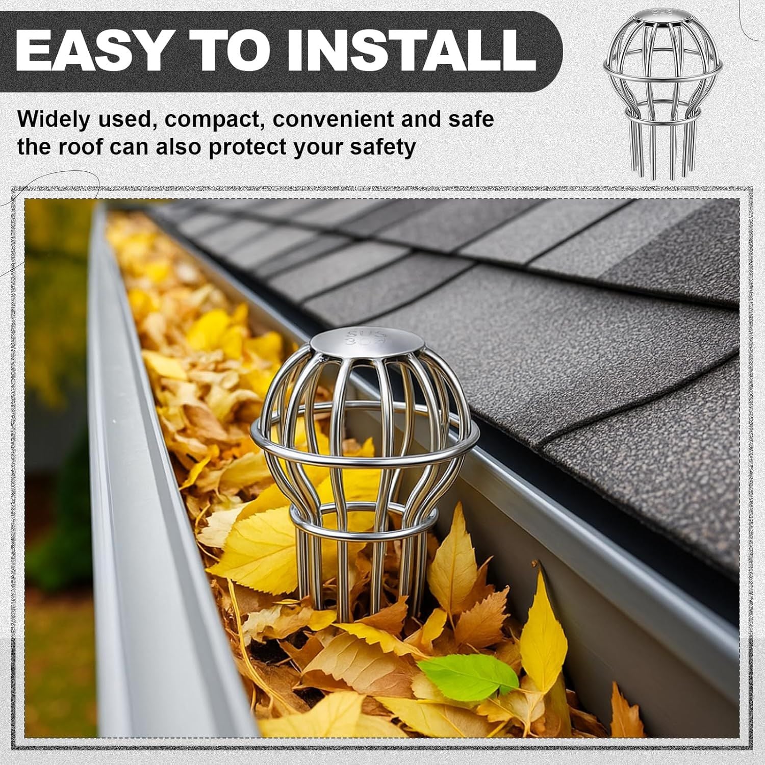 6 Pack Gutter Guard 2 Inch, 304 Stainless Steel Filter Strainer Fits 1.7" to 2.4" Downspout Filter Protector for Blockage Leaves, Seeds, Twigs and Debris