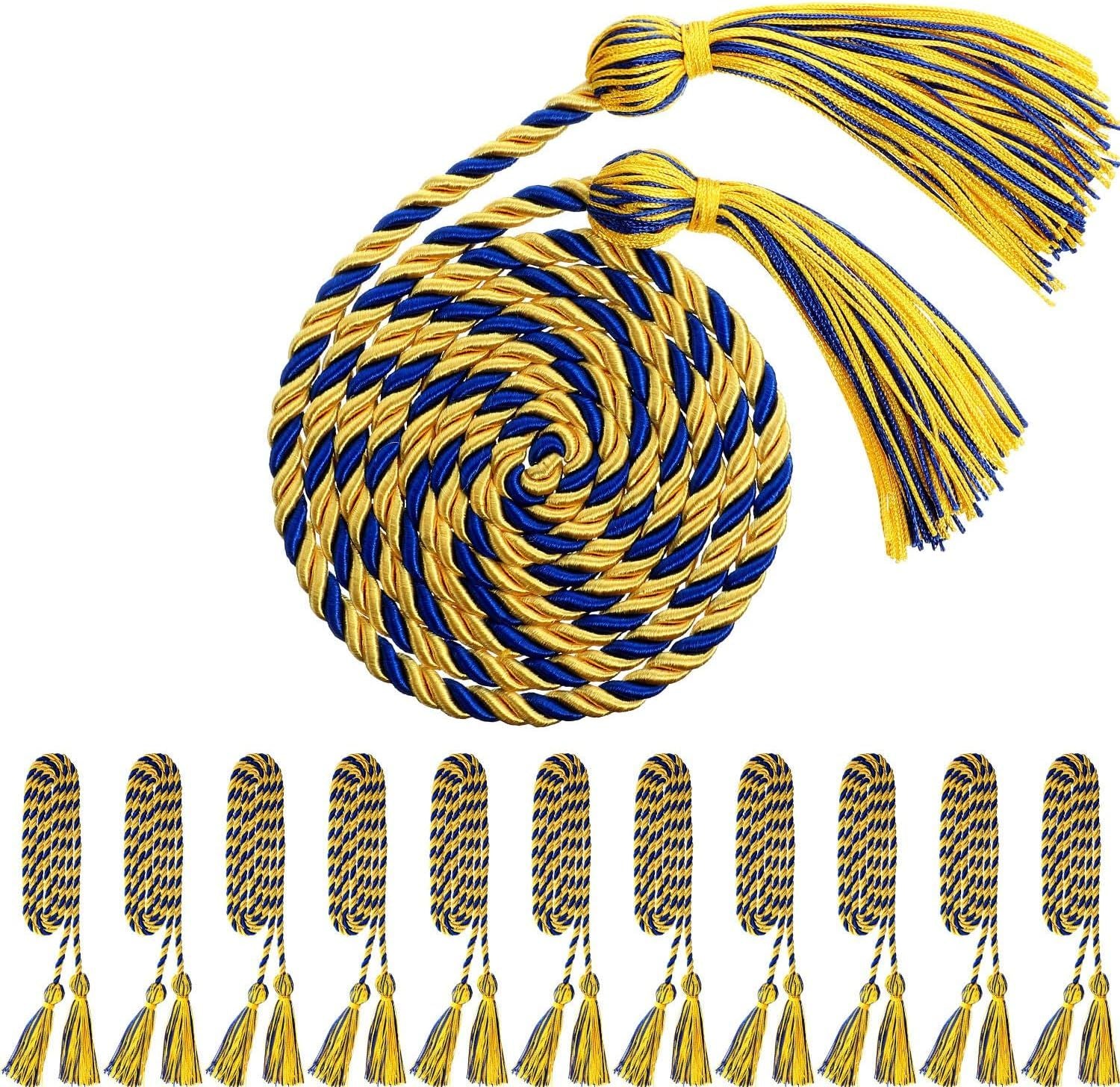 12pcs Graduation Rope Honor Cord Tassel Set, Graduation Accessories for Ceremony, Graduate Students Souvenir and Gift Blue and Gold