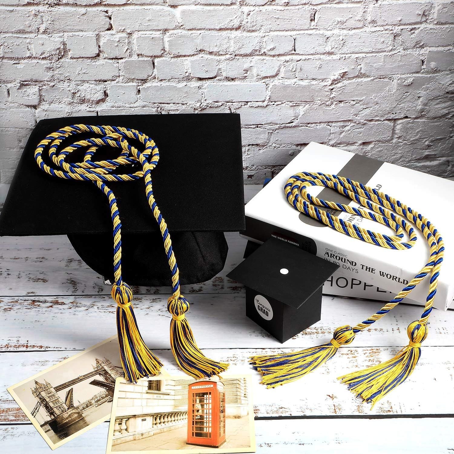 12pcs Graduation Rope Honor Cord Tassel Set, Graduation Accessories for Ceremony, Graduate Students Souvenir and Gift Blue and Gold
