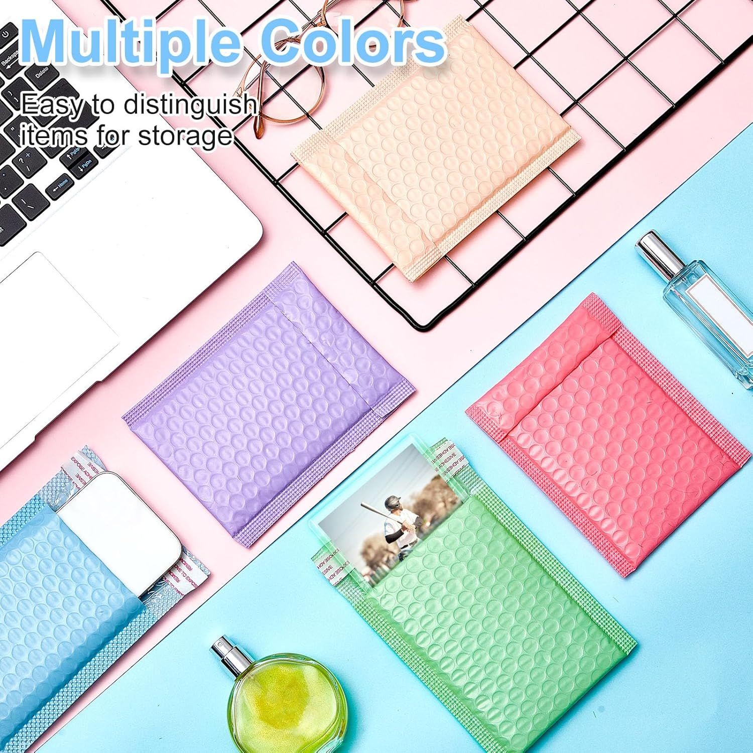 200 Pcs Bubble Mailer 4 x 6 Inch Small Shipping Bags Waterproof Padded Envelopes Self Adhesive Poly Bubble Packaging Envelopes Bulk for Shipping Mailing Trading Card Packaging Pastel Color