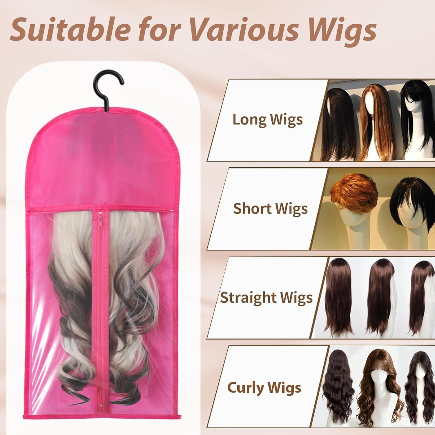 14PCS Wigs Storage Bags With Hanger, Dust-proof Wig Holder, Water-proof Wigs Rack & Organizer, Breathable Hair Extension Holder, Easy to Carry Wig and Accessories for Home, Travel, Hair Salon