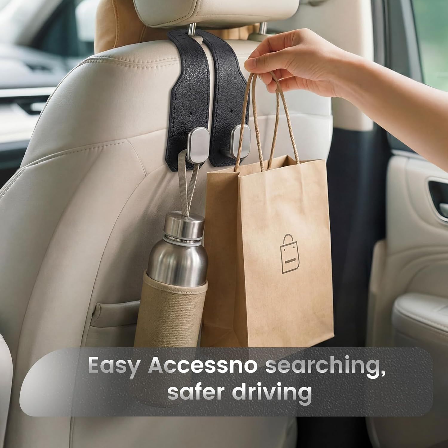 8 Pcs Car Headrest Hooks Purse Holder for Car Seat Headrest Universal Leather Bag Holder with Double Metal Hooks Seat Back Hanger for Handbags Grocery Bags Phones Black