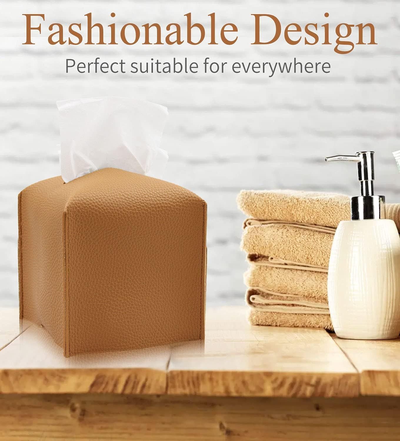 Tissue Box Cover, Modern PU Leather Tissue Box Holder - Decorative Holder/Organizer for Bathroom Vanity Countertop, Night Stands, Office Desk & Car