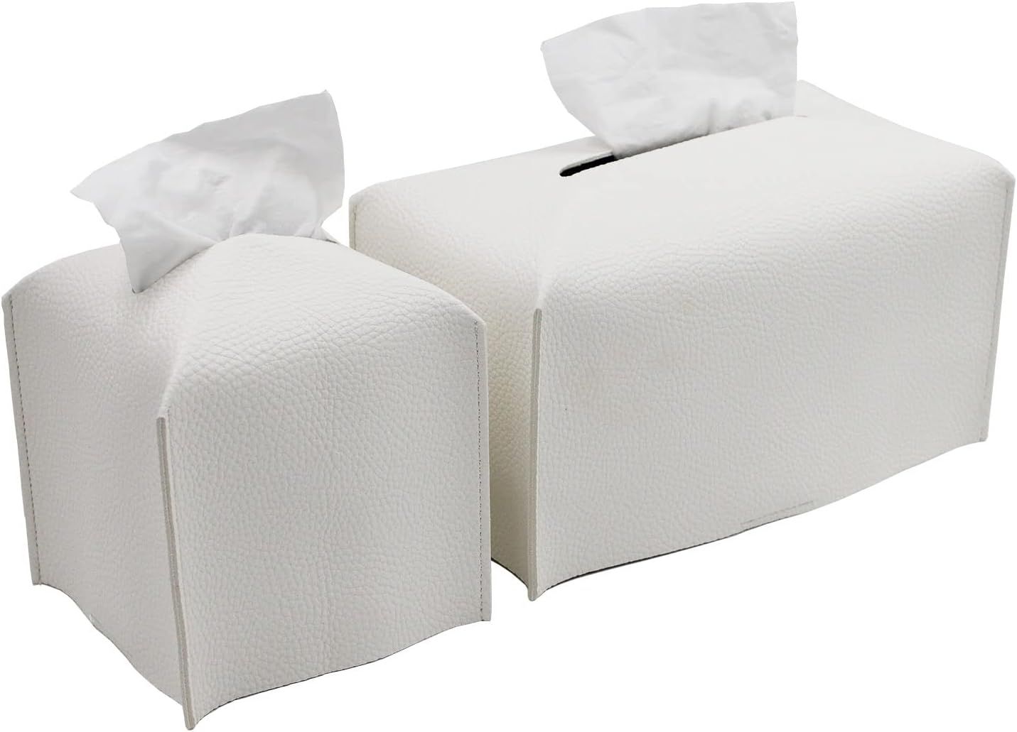 Tissue Box Cover, Modern PU Leather Tissue Box Holder - Decorative Holder/Organizer for Bathroom Vanity Countertop, Night Stands, Office Desk & Car - Off White