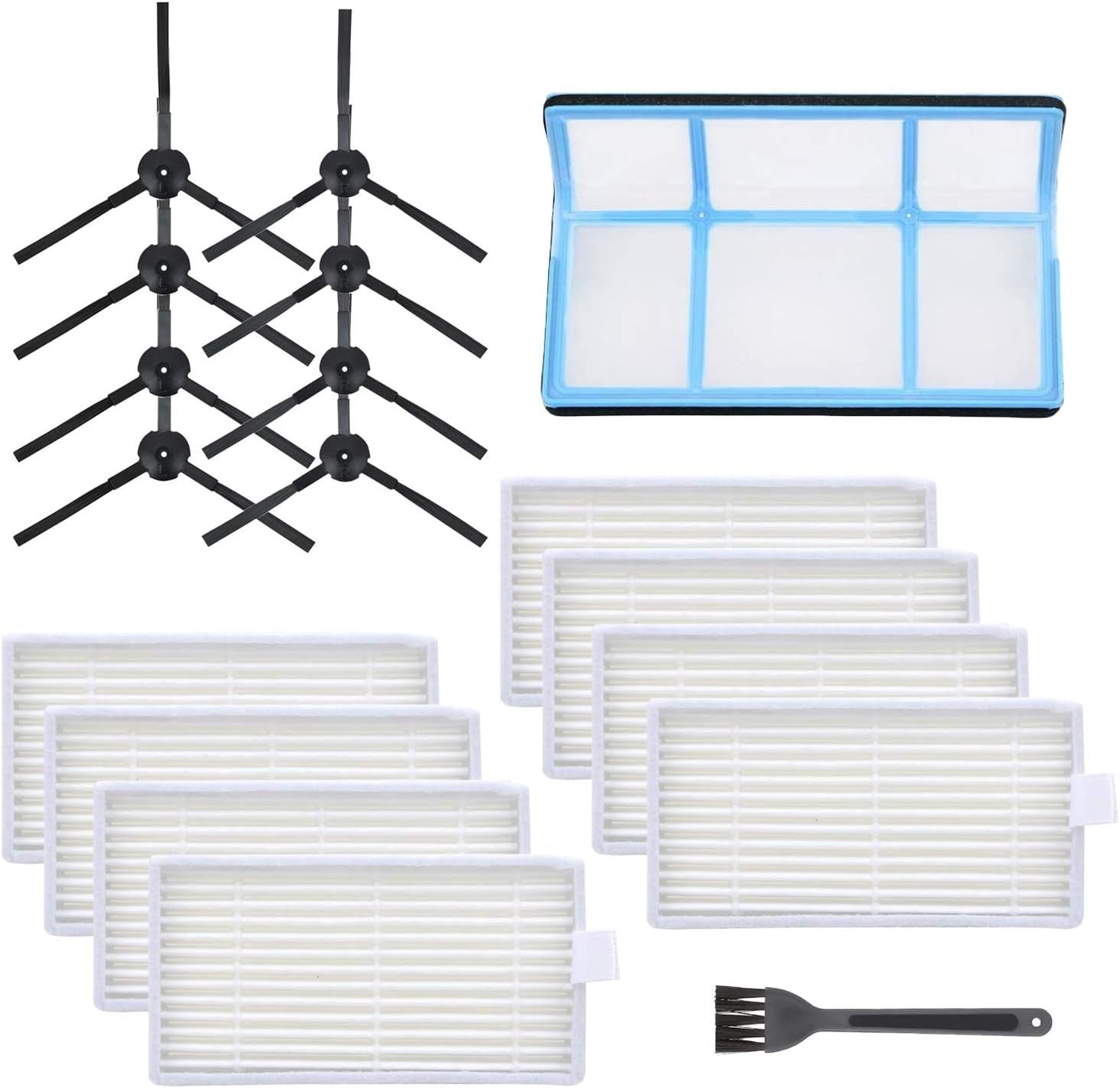 Replacement Parts for ILIFE V3 V3s V5 V5s Pro Robotic Vacuum Cleaner, Accessories Kit Includes Primary Filter & Side Brushes & 8 Robot Vacuum Cleaner Filters 1+8+8