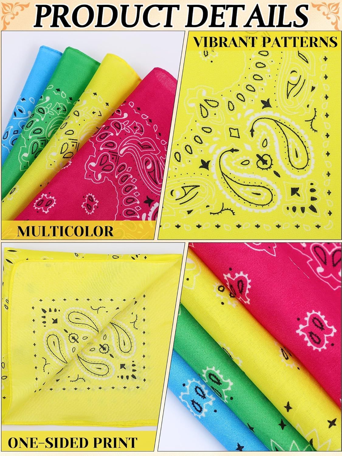 72 Pieces Paisley Bandanas Bulk Cowboy Paisley Bandanas Unisex Head Wrap Scarf for Western Party Costume