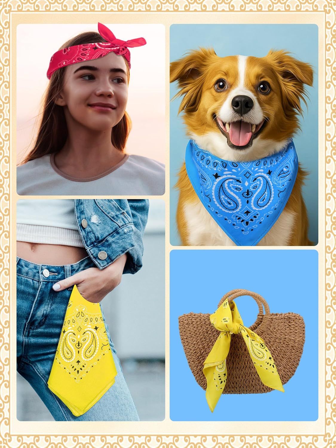 72 Pieces Paisley Bandanas Bulk Cowboy Paisley Bandanas Unisex Head Wrap Scarf for Western Party Costume