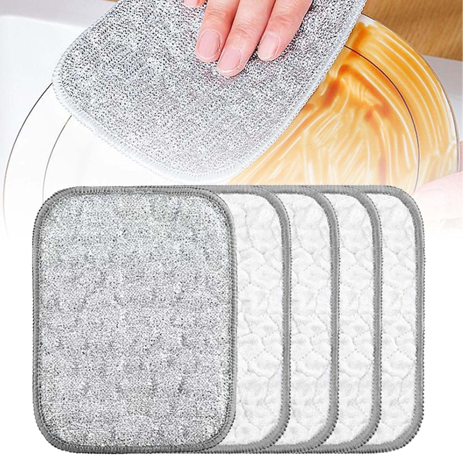 Multipurpose Wire Dishwashing Rags for Wet and Dry, Reusable Wire Miracle Cleaning Cloths, Round Wire Washing Cloth, Non Scratch Wire Dishcloth for Kitchen, Sinks, Pots, Pans 5PCS