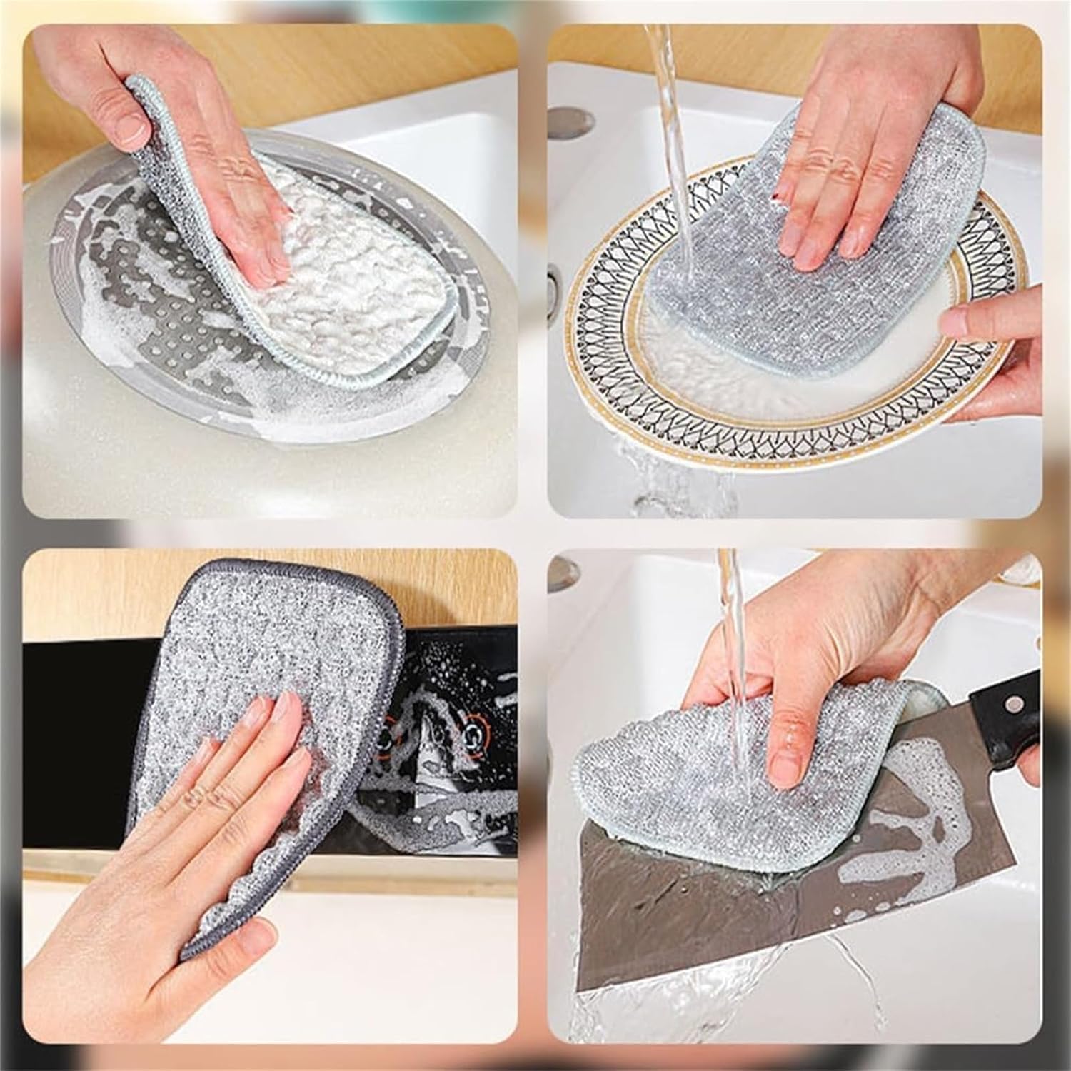Multipurpose Wire Dishwashing Rags for Wet and Dry, Reusable Wire Miracle Cleaning Cloths, Round Wire Washing Cloth, Non Scratch Wire Dishcloth for Kitchen, Sinks, Pots, Pans 5PCS