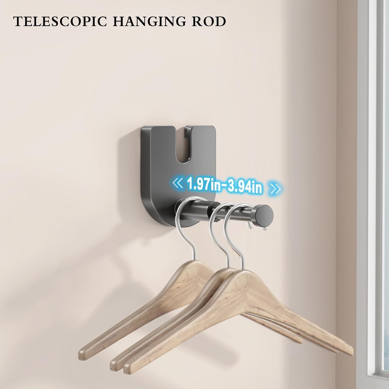 Retractable Clothesline Indoor, Non-Sagging Clothes Line Outdoors,13.7 Ft Heavy Duty Clothesline with Telescopic Hanging Rod, Wall Mounted Space-Saving Laundry Line Gray