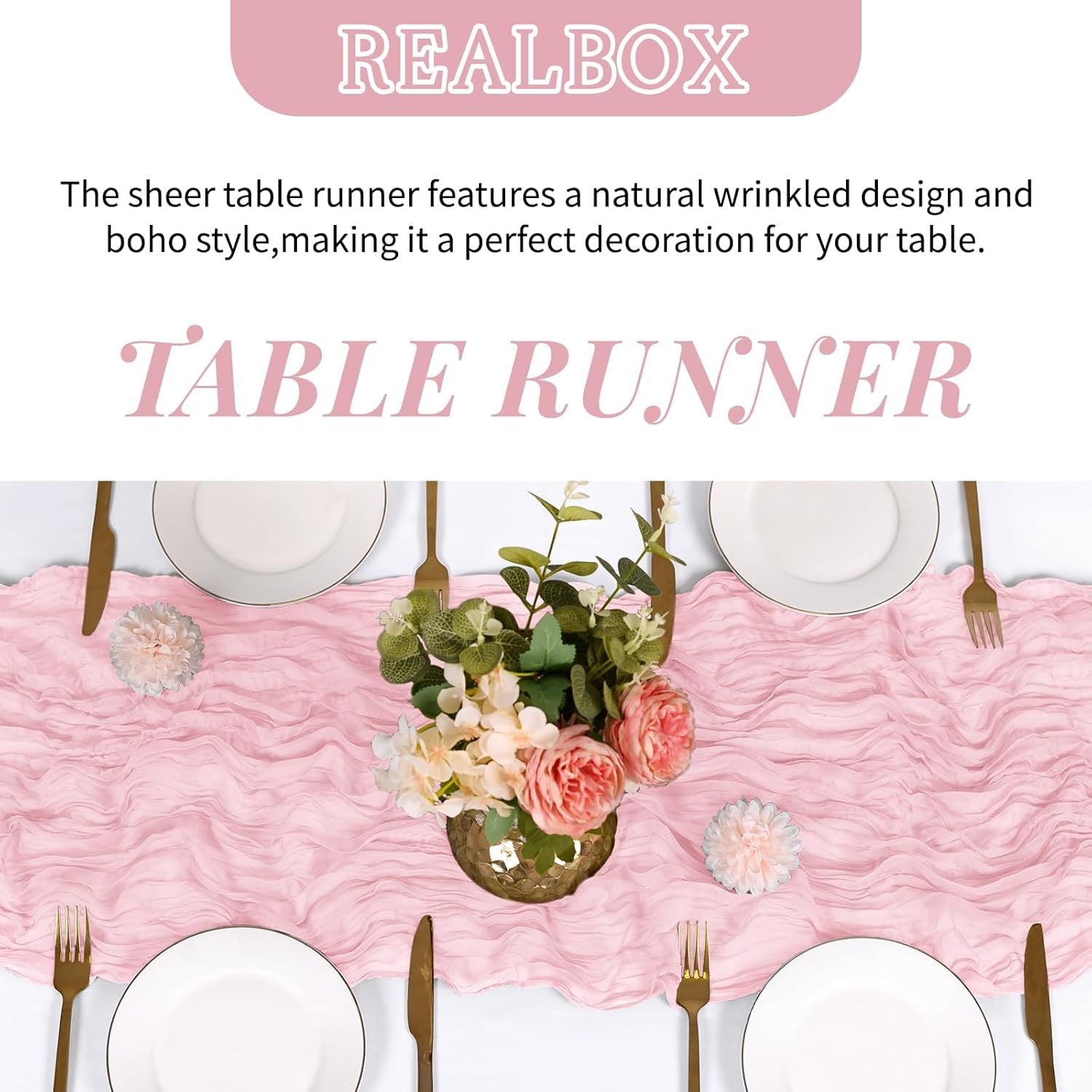 6 Pack Light Pink Cheesecloth Table Runner 17x108 Inch Semi Sheer Boho Gauze Cheese Cloth Fabric Table Runners Table Decor for Wedding Party Baby Shower Birthday Home Decor Garden Farmhouse