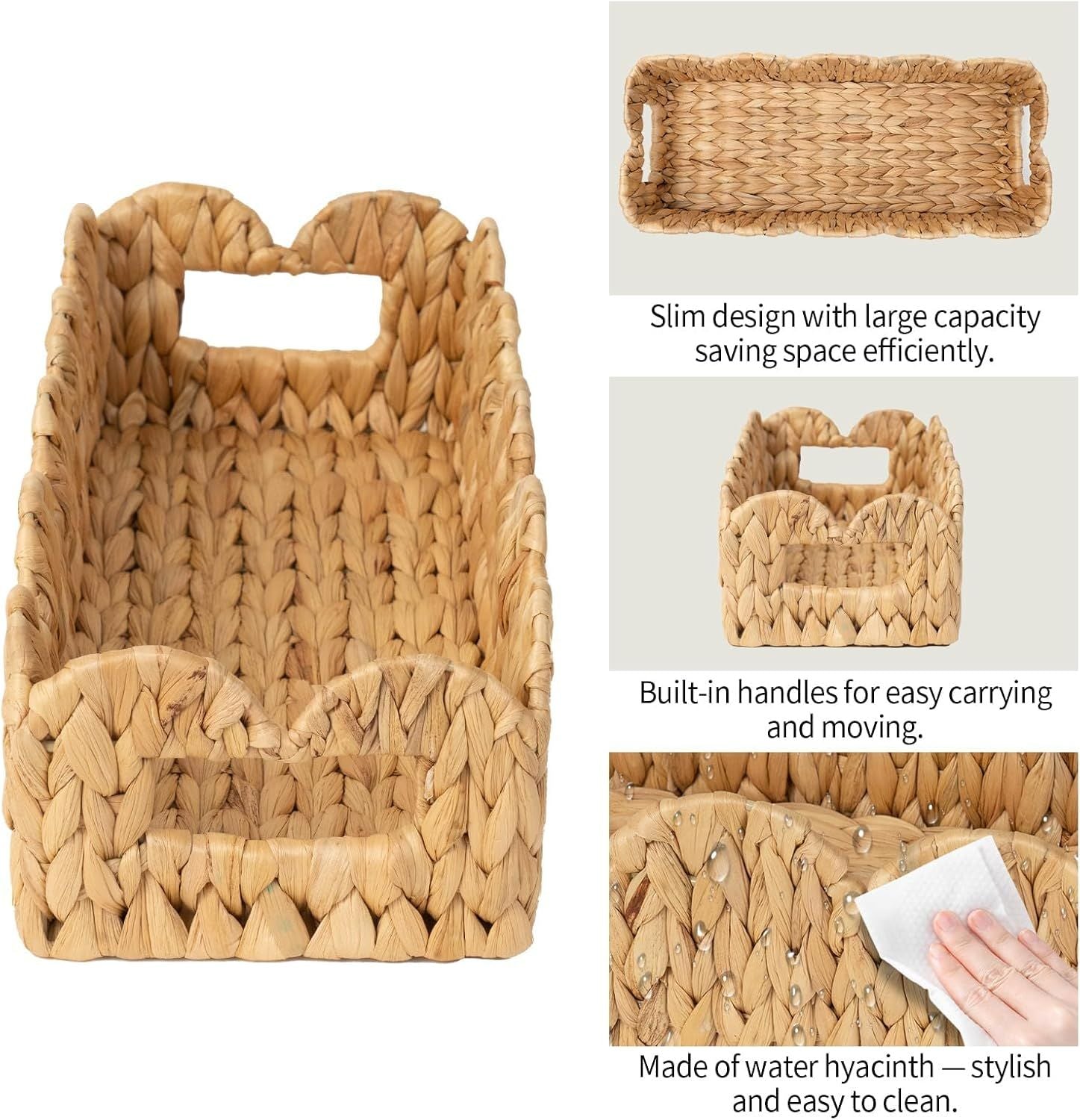 Toilet Tank Basket for Bathroom,Scalloped Edge Wicker Basket for Toilet Paper Storage,Small Baskets for Countertop,Shelves,Living Room,Bedroom,Both Organizer&Decor,Natural Water Hyacinth