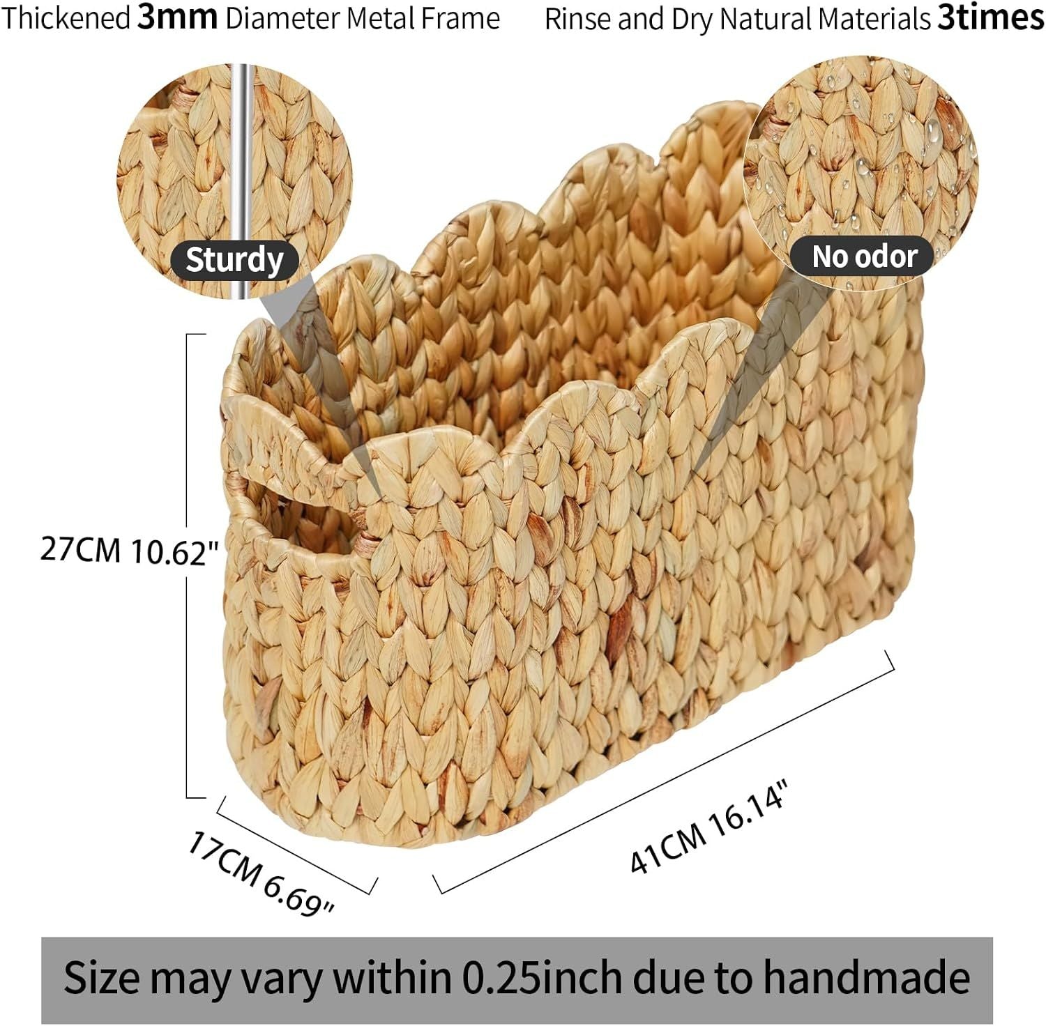 Toilet Paper Storage Basket,Scalloped Wicker Basket for Bathroom Organizers and Storage,Hand-Woven Rattan Bathroom Decor Accessories,Natural Water Hyacinth
