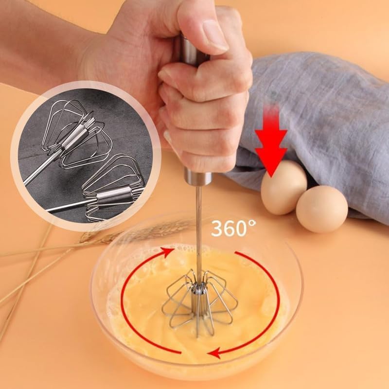 Stainless Steel Whisk, Egg Whisk Hand Push Rotary Whisk Blender, Hand Push Mixer Stirrer Tool for Cooking Kitchen Home Egg Milk 1PCS
