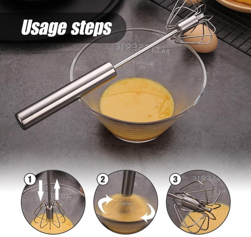 Stainless Steel Whisk, Egg Whisk Hand Push Rotary Whisk Blender, Hand Push Mixer Stirrer Tool for Cooking Kitchen Home Egg Milk 1PCS