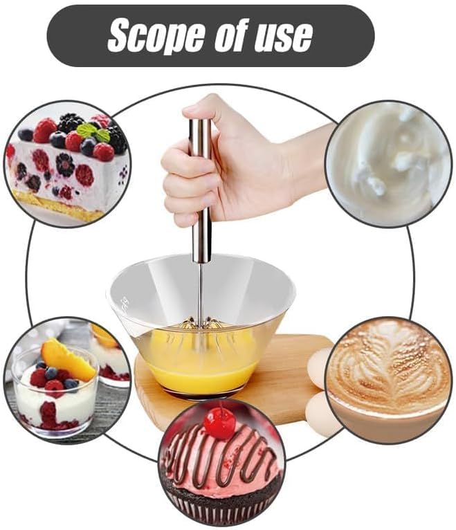 Stainless Steel Whisk, Egg Whisk Hand Push Rotary Whisk Blender, Hand Push Mixer Stirrer Tool for Cooking Kitchen Home Egg Milk 1PCS