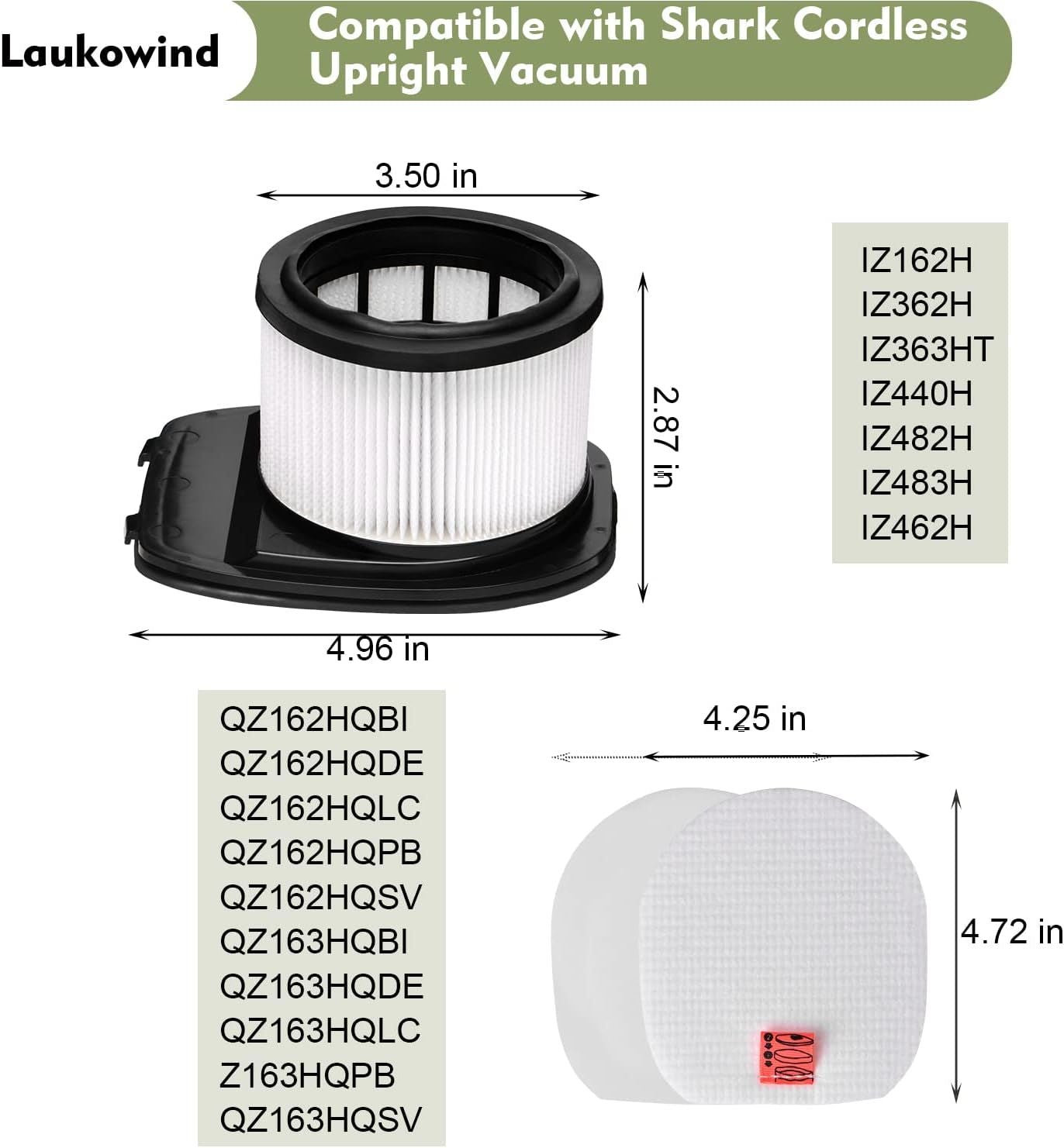 for Shark IZ362H IZ462H IZ363HT IZ163H IZ483H Replacement Filter Anti-Allergen Lightweight Cordless Stick Vacuum Vertex Ultra Pet Plus Power IZ482H IZ162H IZ361H 2 Filters +12 Foam Felt Kit