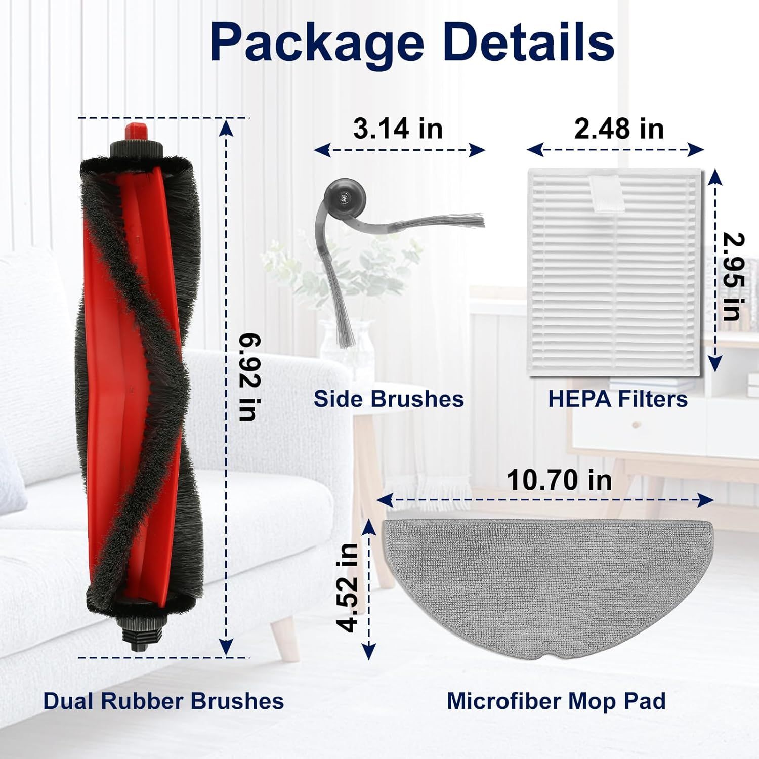 18 Pack Accessories Replacement Parts Compatible with Roborock Q7 M5, Q7 M5+ Robot Vacuum Cleaners, 2 Main Brush, 4 Hepa Filter, 6 Mop Pads, 6 Side Brush