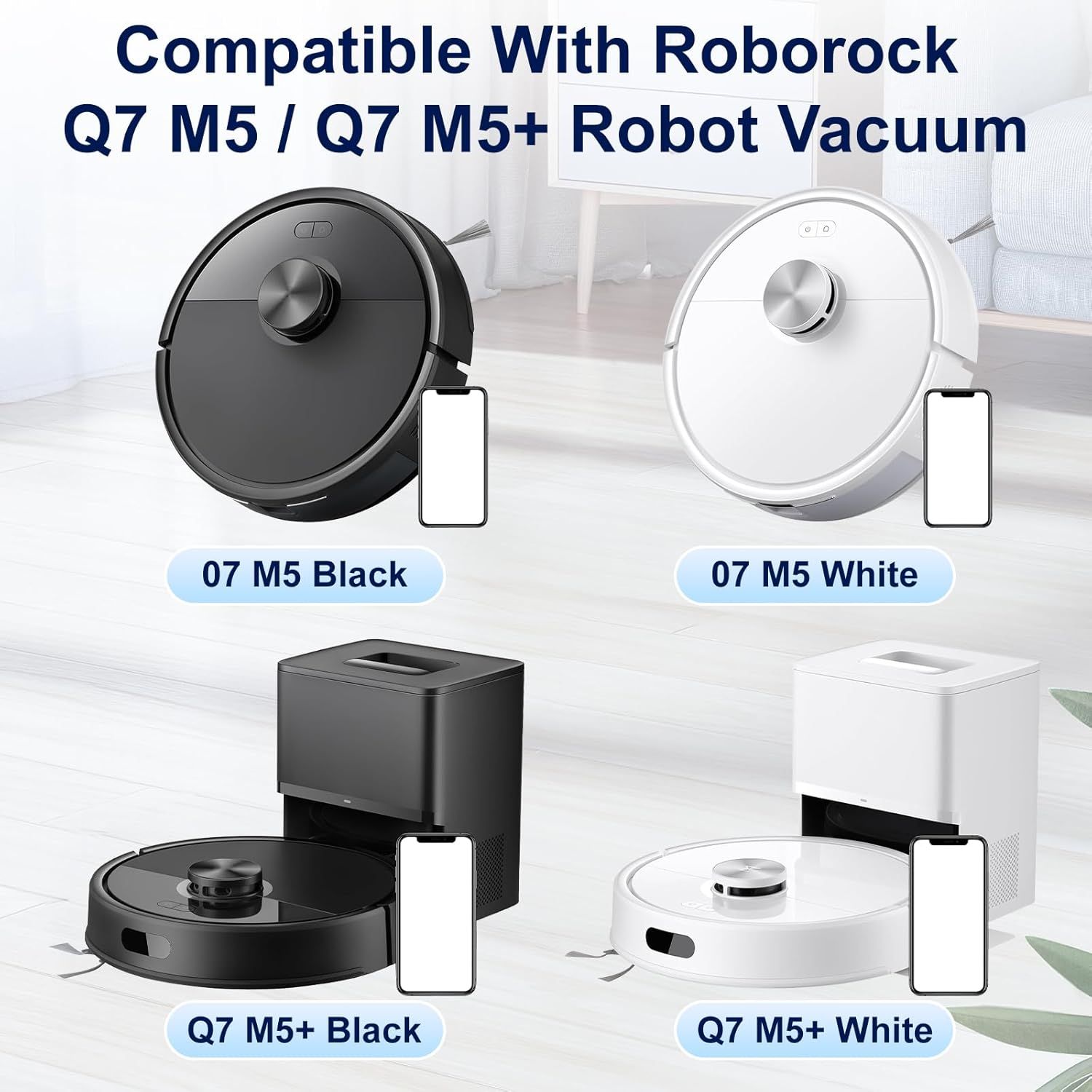 18 Pack Accessories Replacement Parts Compatible with Roborock Q7 M5, Q7 M5+ Robot Vacuum Cleaners, 2 Main Brush, 4 Hepa Filter, 6 Mop Pads, 6 Side Brush