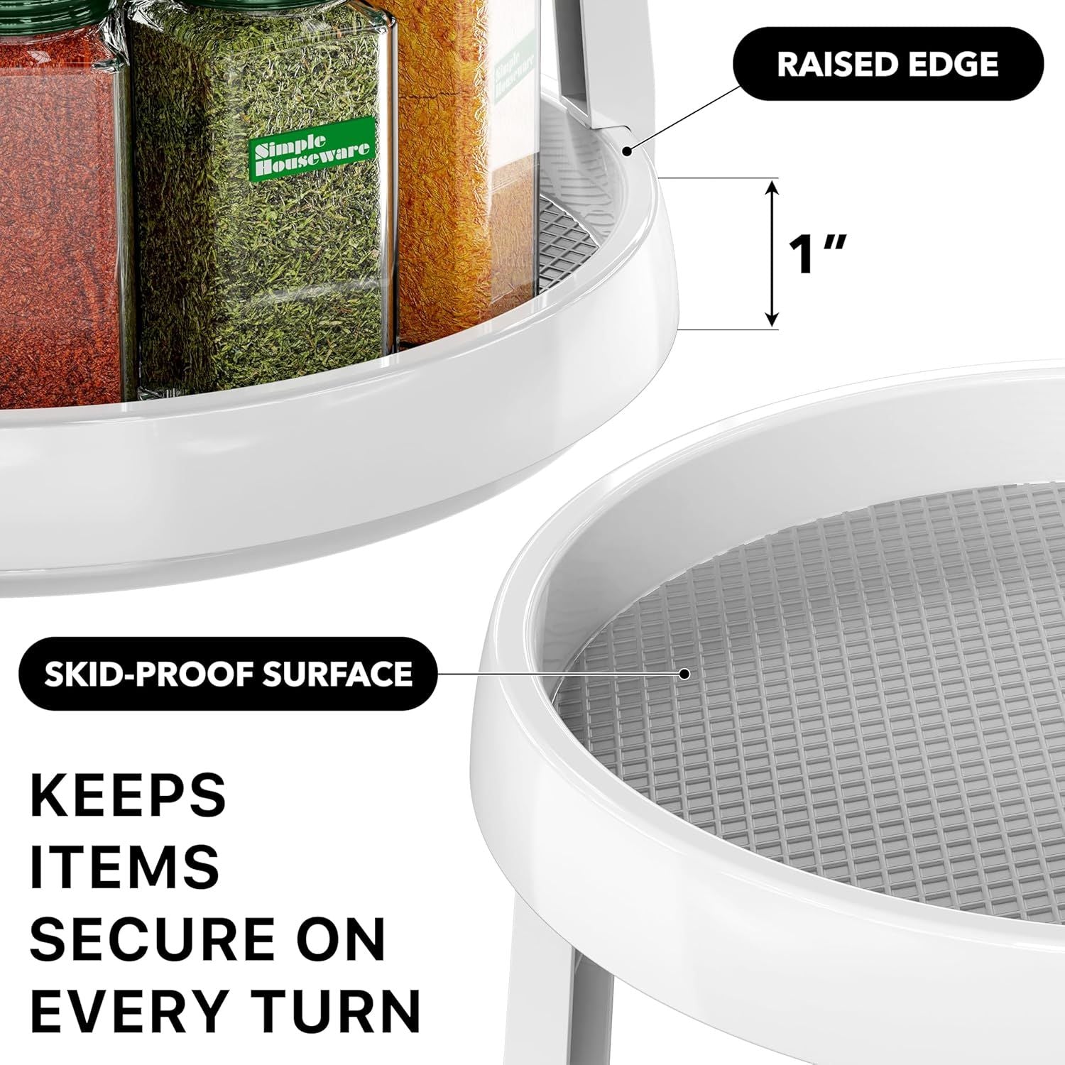 2-Tier Lazy Susan Spice Organizer, 10" Diameter, White/Gray