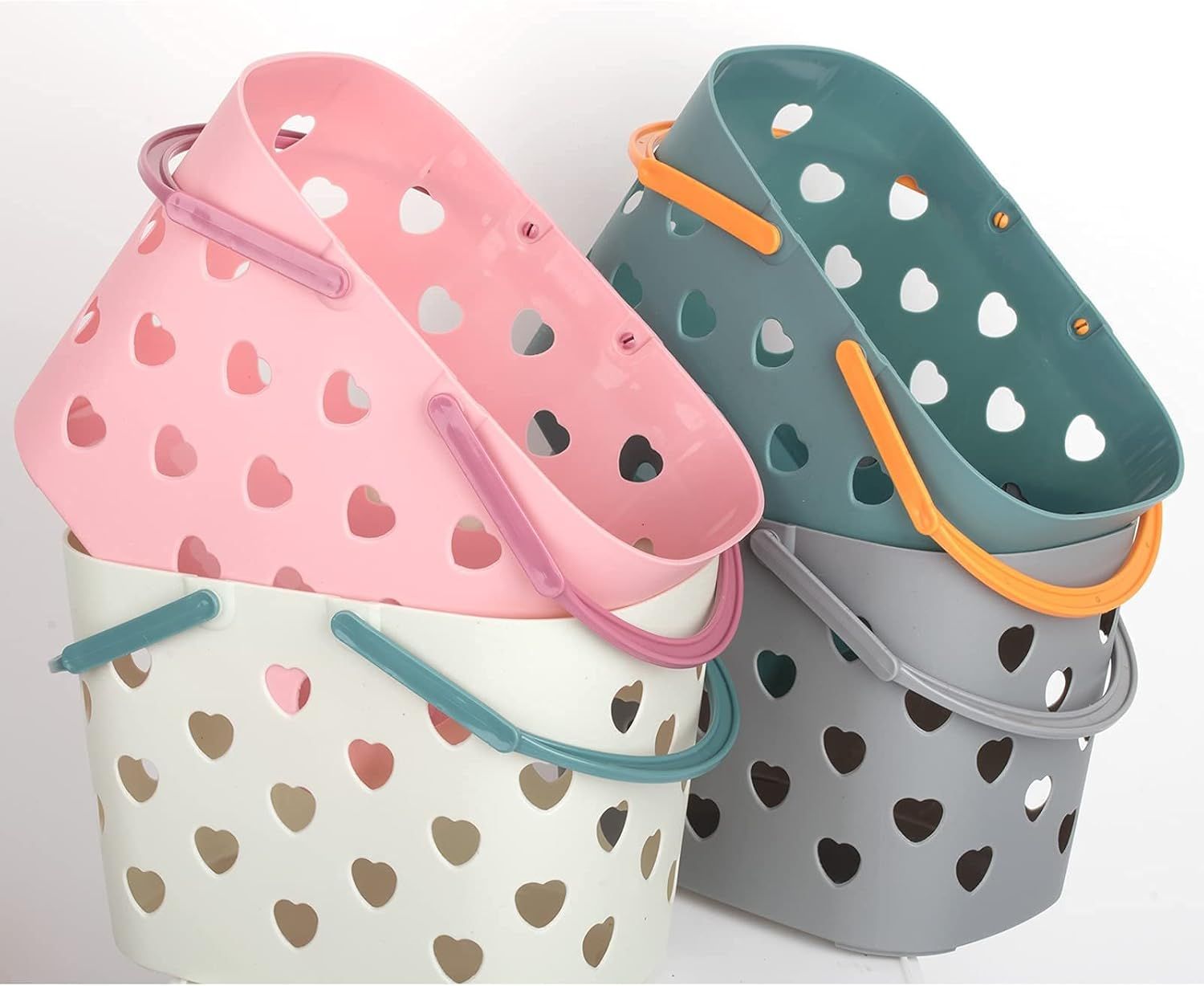2 Pack Portable Shower Caddy Tote Plastic Storage Basket with Handle Box Organizer Bin for Bathroom, Pantry, Kitchen, College Dorm, Garage, Set of 2 - Pink & Grey