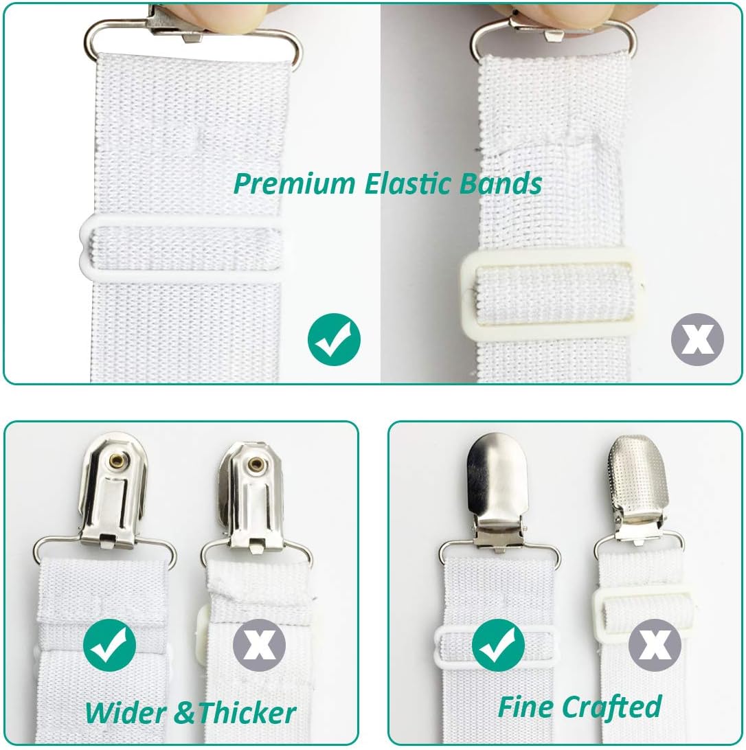 Bed Sheet Fasteners, Adjustable Mattress Suspenders, Mattress Cover Straps, Bed Corner Holder and Keepers and the Bed Sheet Grippers Clips Triangle White Set of 4