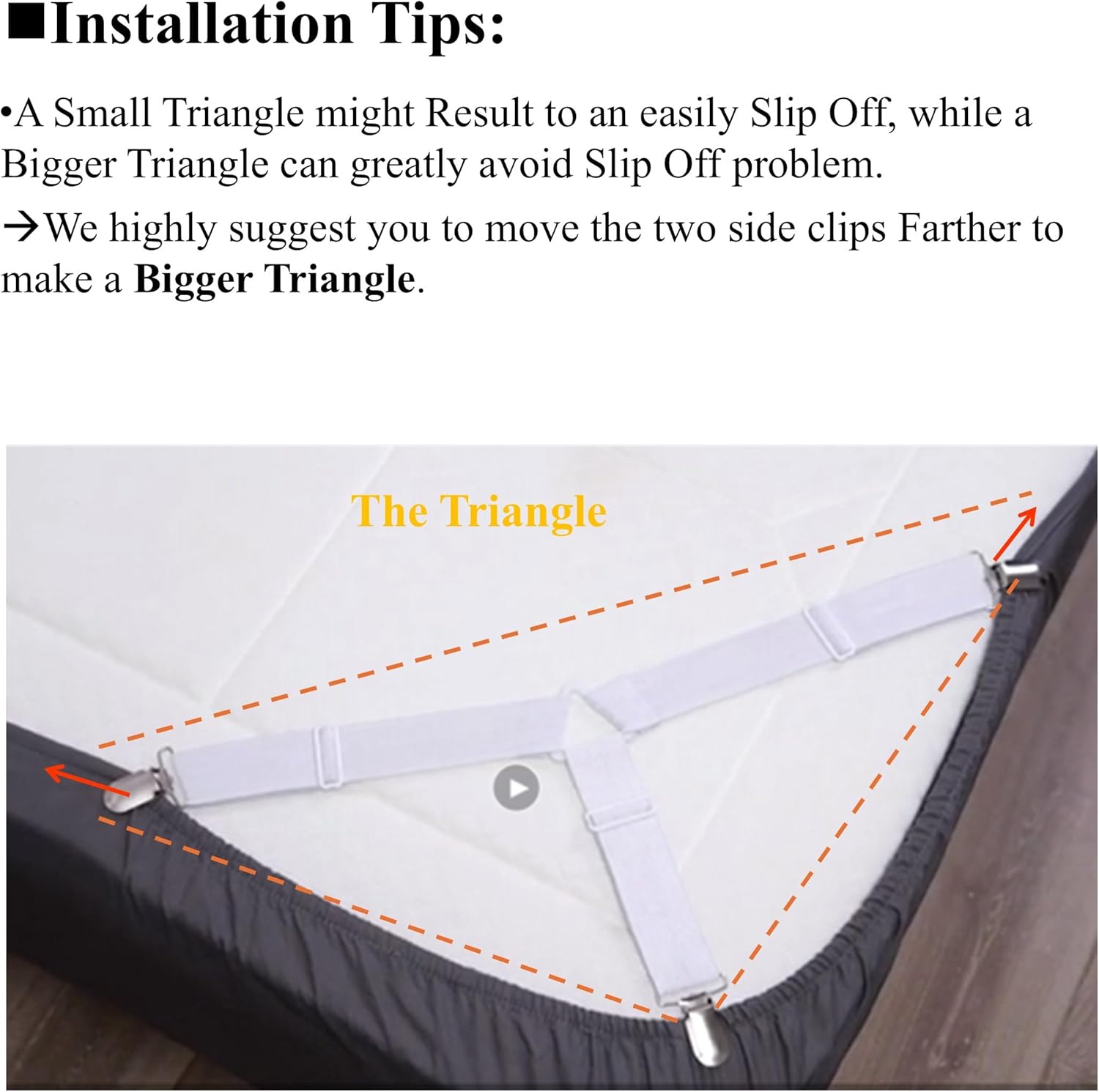 Bed Sheet Fasteners, Adjustable Mattress Suspenders, Mattress Cover Straps, Bed Corner Holder and Keepers and the Bed Sheet Grippers Clips Triangle White Set of 4